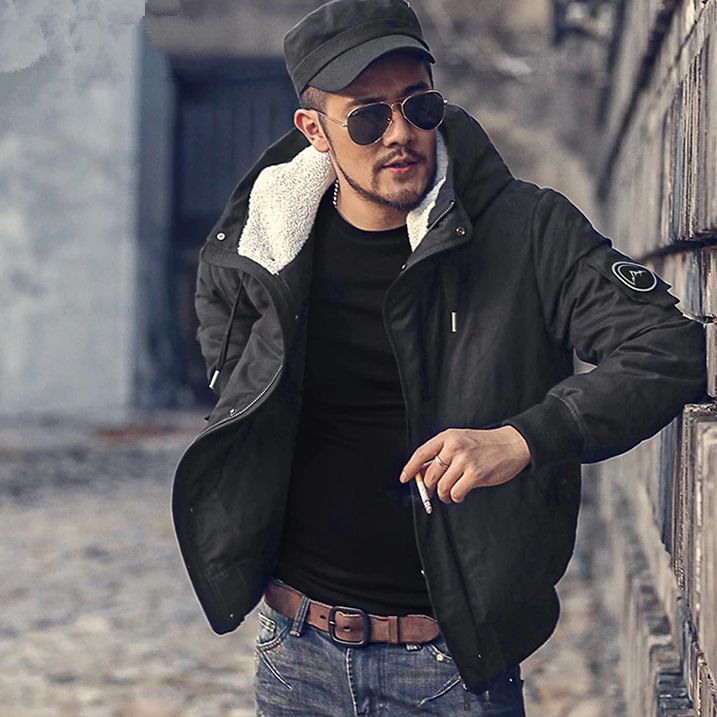 Мужская плюшевая шапка с капюшоном пуховик нитью модный теплый мужской