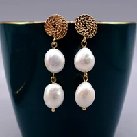womens long earrings white natural pearl drop gold earrings irregular pearl stud earrings womens dangling pearl earrings
