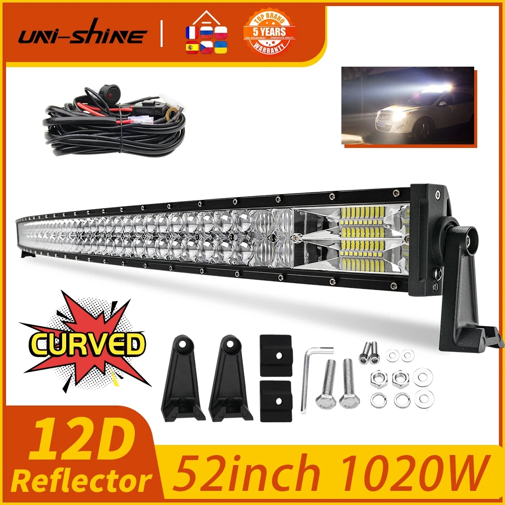Изогнутый СВЕТОДИОДНЫЙ светильник UNI-SHINE 52 42 32 22 дюйма 420 Вт 620 820 1020