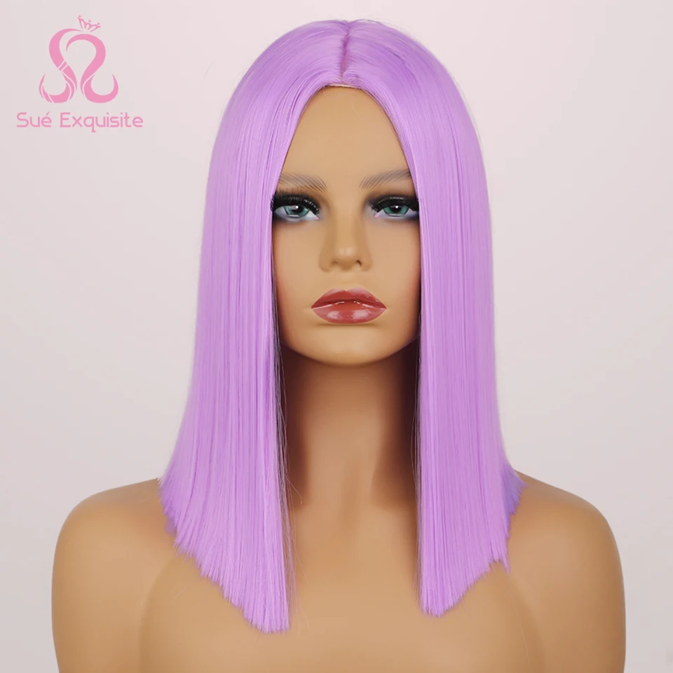 

Сью изысканные синтетические короткие прямые боб парики с челкой для чернокожих женщин многоцветные Косплей вечевечерние средней части па...