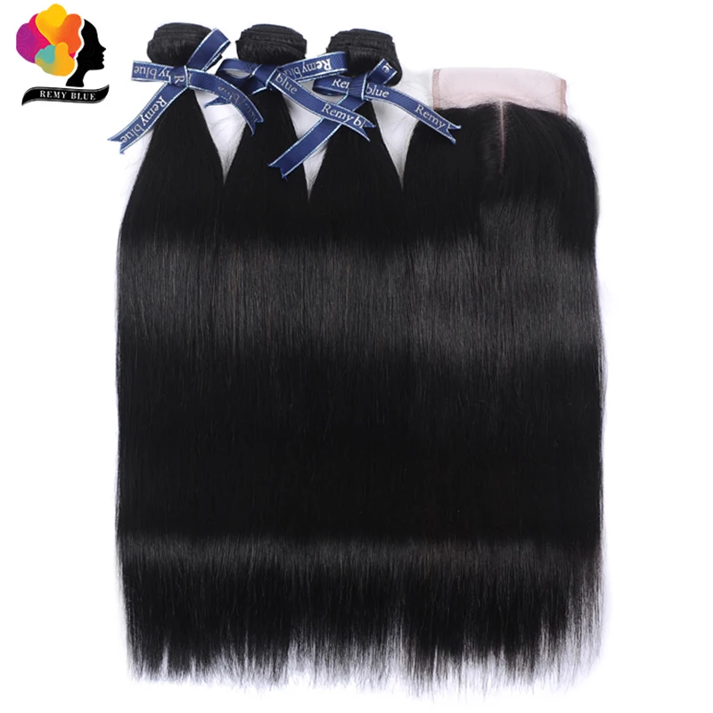 

Remyblue Human Hair Bundles With Closure Natural Color Peruvian Hair 3 Bundles With Closure Long Straight Remy Hair Middle Part