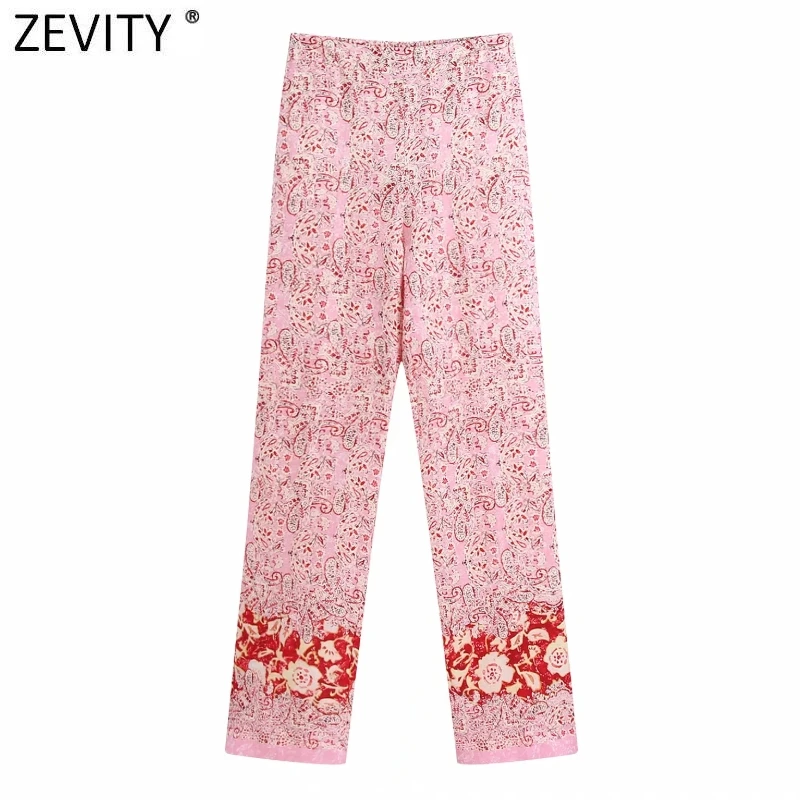 

Женские прямые брюки Zevity с цветочным принтом и Пейсли, женские шикарные длинные брюки с эластичным поясом, женские брюки P1176