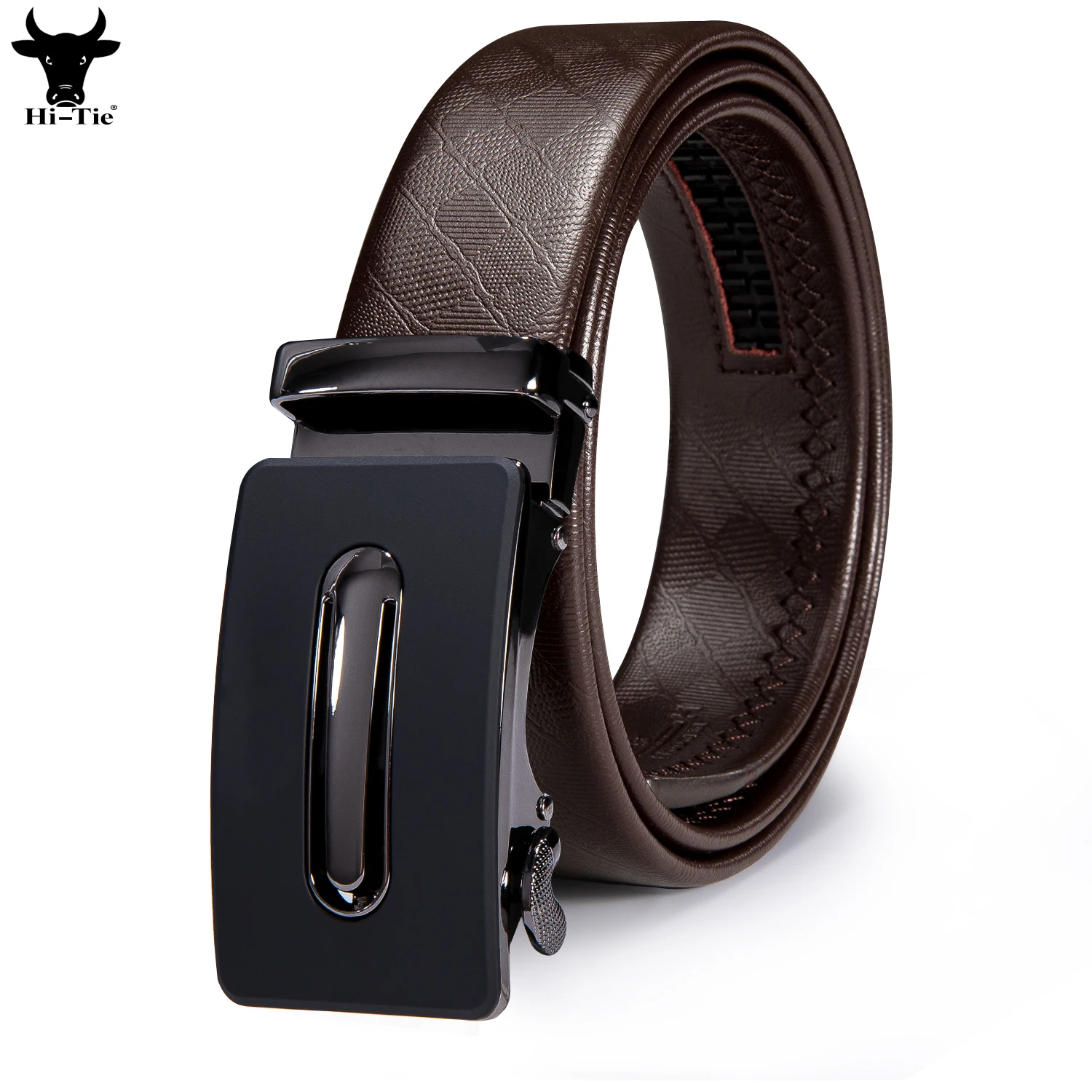 Designer Black Automatic Buckles Mens Belts Brown Cowhide Leather Ratchet Waist Belt Girdle for Men Dress Jeans Casual Formal