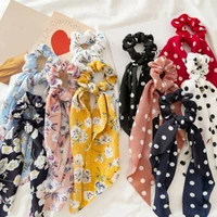 boho scrunchie ribbon hair band floral bow print dot hair tie women elegant scarf rope ties hair accessories