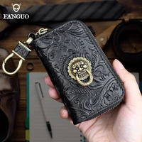 handmade key wallet genuine leather smart key holder housekeeper key case cover portable coin purse double zipper wallet bag