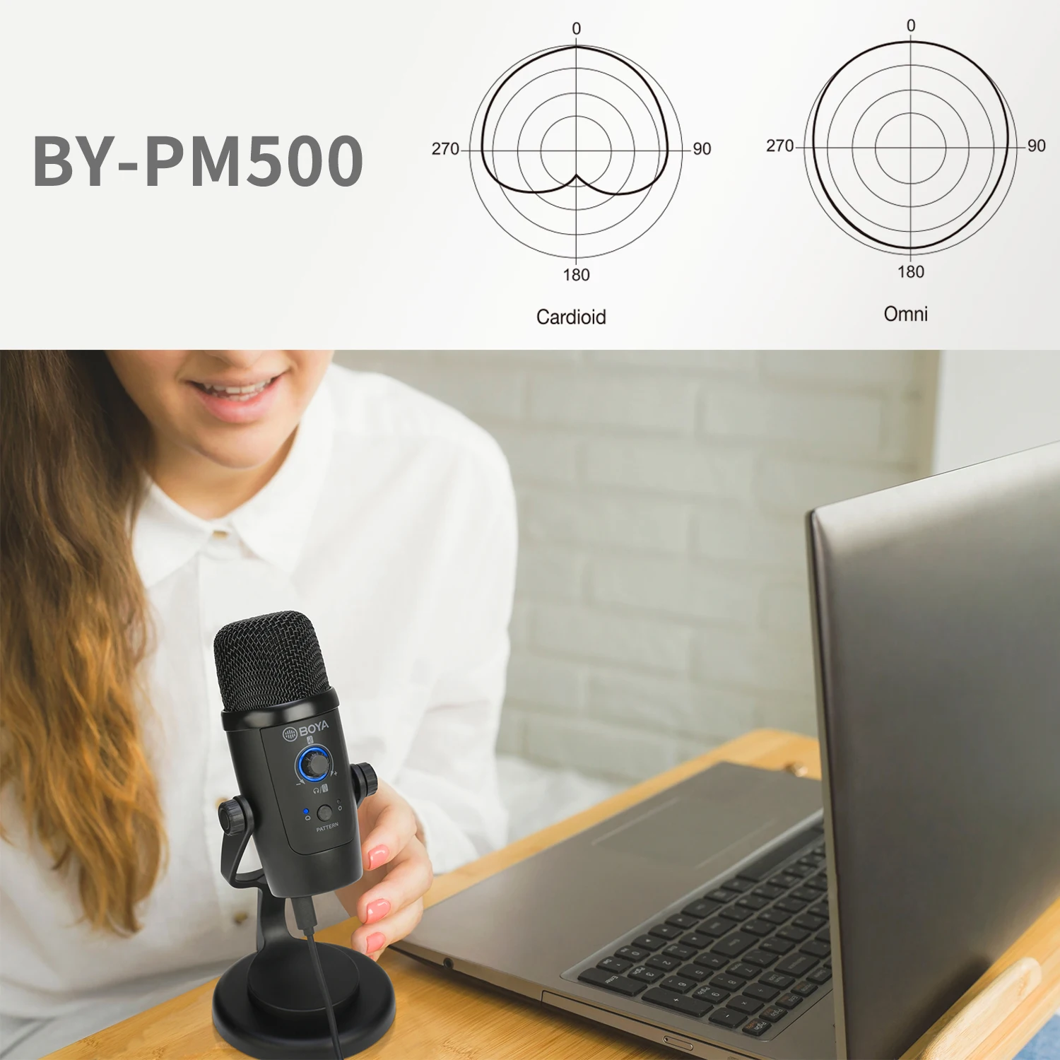 BOYA BY-PM500 настольный микрофон совместимый с компьютерами USB-порт и Type-C смартфон для