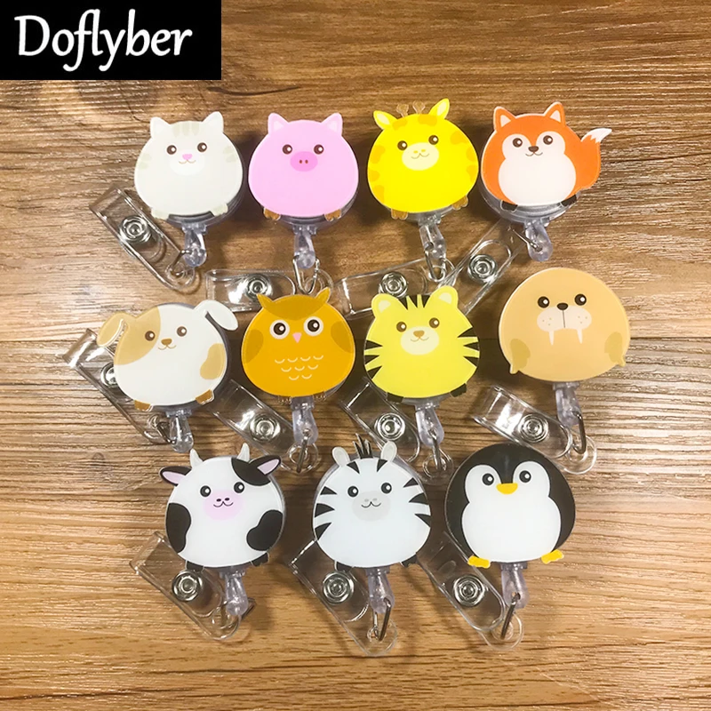 

Cartoon Animal Dog Cat Fox Retractable Pull Badge Reel ID Lanyard Name Tag Card Badge Holder Reels Doctor Nurse Office Supplies