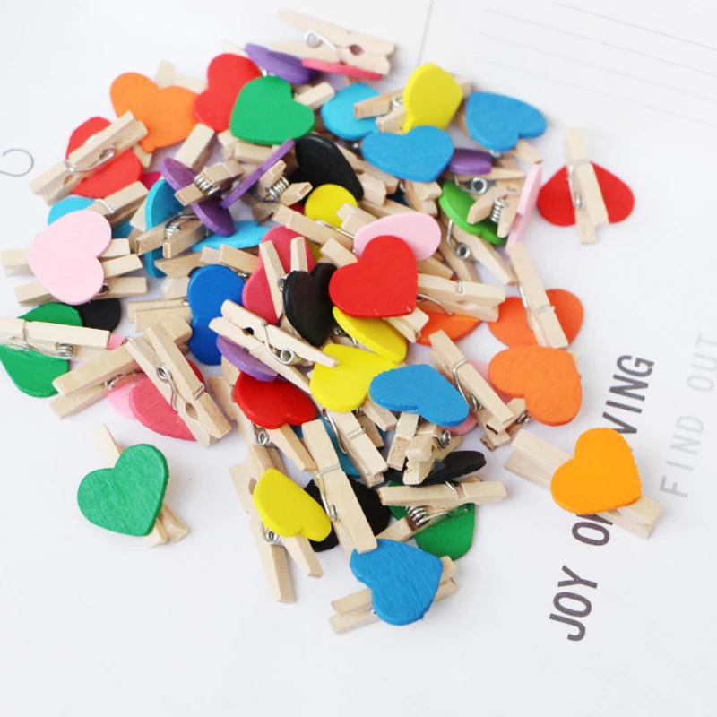 

10pcs/lot Fashion Cute Colorful Heart Wooden Clip Papeleria Photo Postcard Show Material Oficina Office Supplies