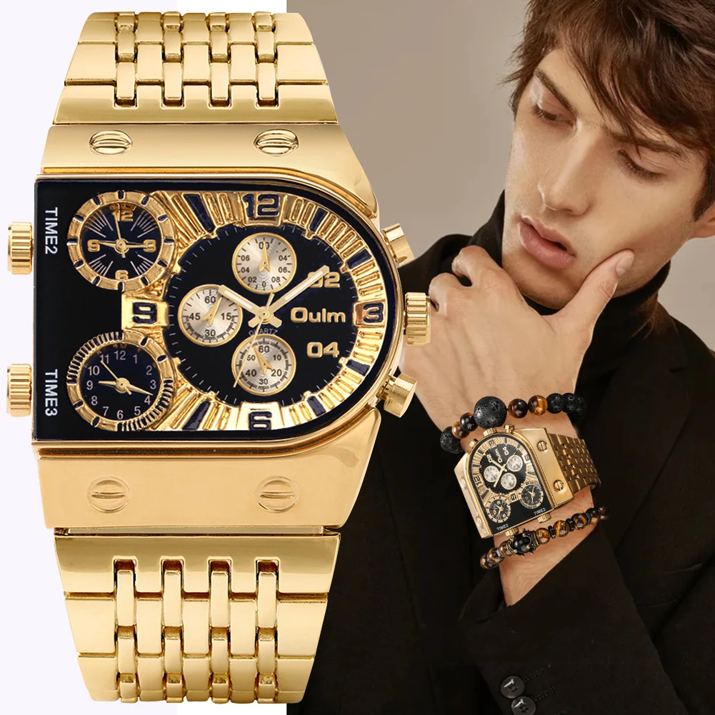 

Мужские деловые кварцевые часы, роскошные золотые мужские часы и браслет, набор из нержавеющей стали с квадратным циферблатом, подарочный н...