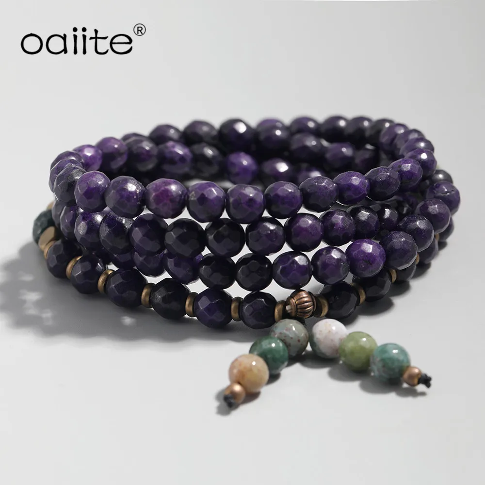 OAIITE Lapis Lazuli 108 бусина Мала браслет натуральный фиолетовый камень Исцеление йогой