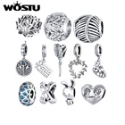 WOSTU 2020 Оригинальное 925 пробы Серьги-подвески с цветочным украшением из чистого Герат бусинами и подвесками в форме милый кролик цветок подвеска панды