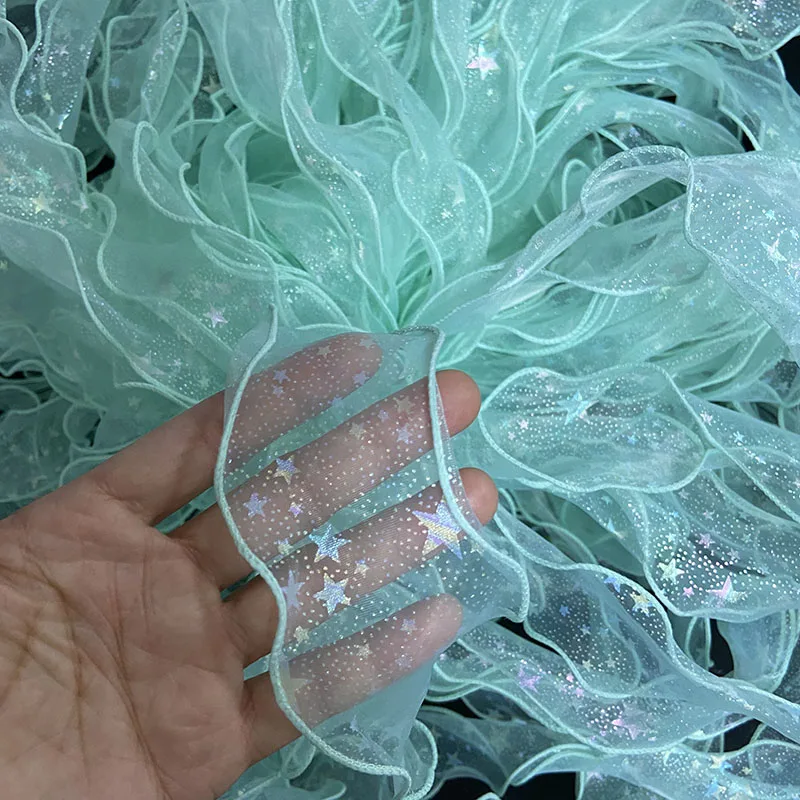 Волнистая лента из шелковой органзы ремесла с серебряными точками звезда для