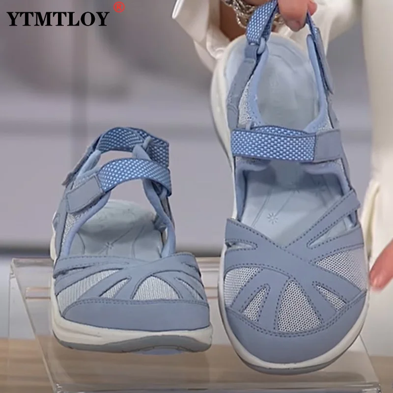 

New Summer for Women Solid Round Toe Mesh Breathable Casual Lady Beach Female Wedge Sandalias Sandals Platform Shoes Cute