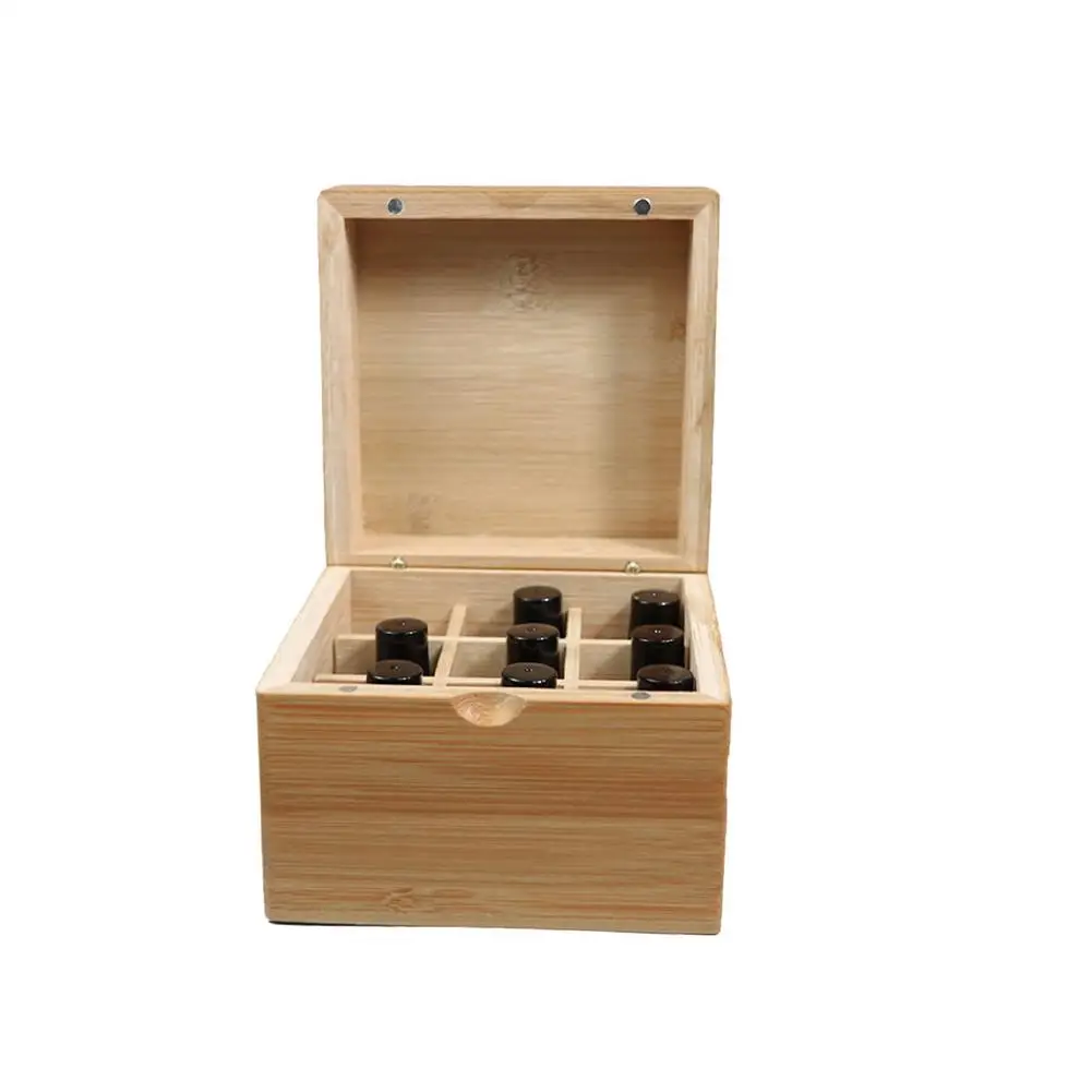 

Essential Oil Storage Bamboo Storage Box 9 Grids Essential Oil Carrying Case Display Organizer DIY Protective Container For Ho