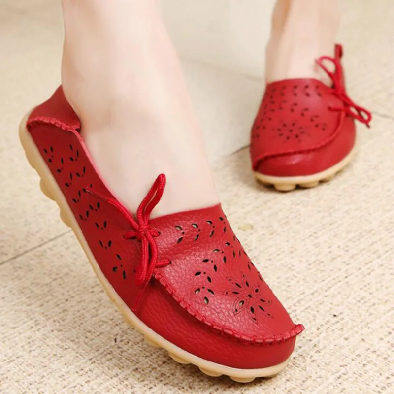 

Womens Genuine Leather Shoes Woman Loafers Slip-On Female Flats Moccasins Ladies Driving Shoe Cut-Outs Mother Footwear