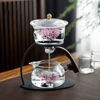cherry lazy semi automatic glass tea set with cups magnetic type heat resistant glass teapot best choice for gift