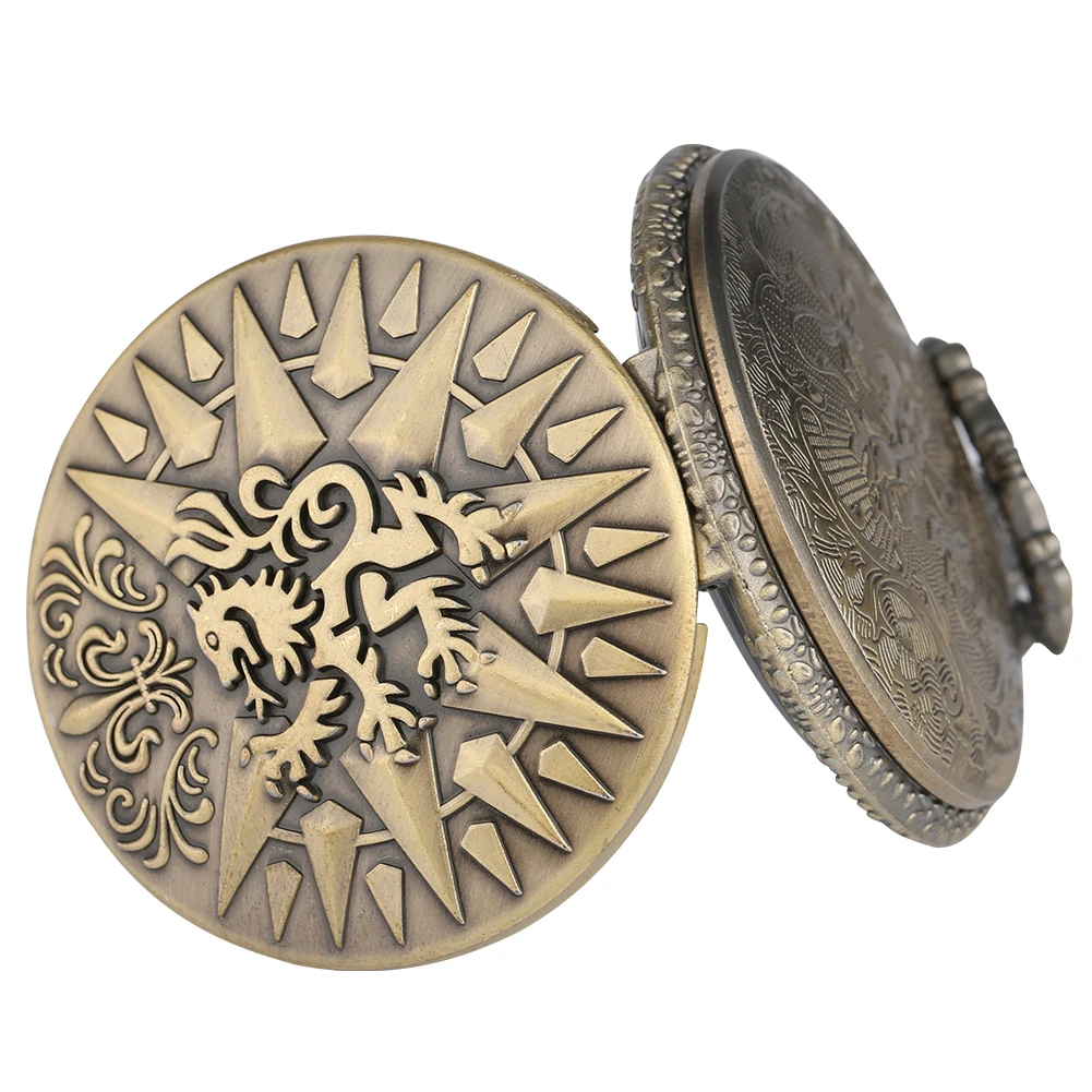 

Antique Bronze Lion Big Pocket Watch Arabic Numerals Clock Quartz Pendant Watches Necklace Chain Steampunk Unisex Gift Dropship