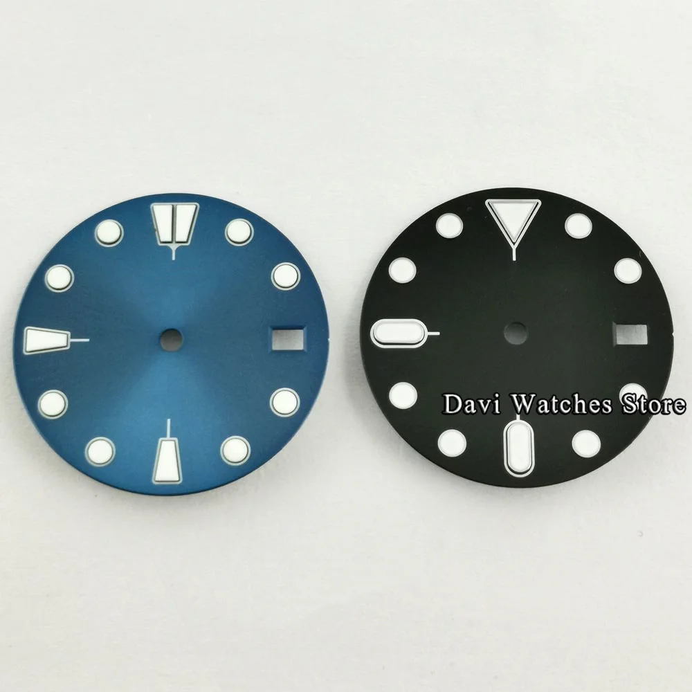 

New 28.5mm Bliger/Sterile Black Blue Watch Dial Green Luminous Dial Fit NH35 Movement (Only Fit Case With Crown At 4 O'clock)