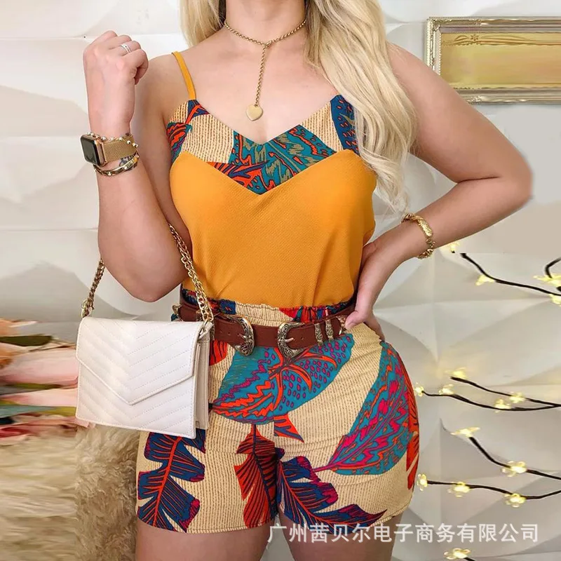 

Женское сексуальное мини-костюм из двух предметов платье на бретельках без бретелек пояс Короткие штаны без рукавов Femnino повседневное обле...