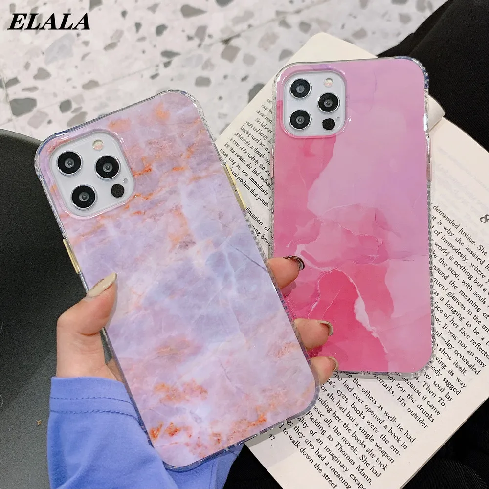 

Phone Case for iPhone 12 Mini 11 Pro Max SE2020 XS XR X 8 7 Plus Colorful Glossy Marble Transparent Shockproof Bumper Back Cover