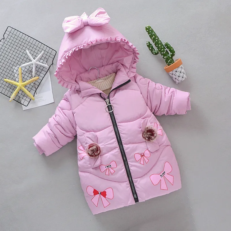 2019 г. модные зимние куртки для девочек детское теплое пальто плотная верхняя одежда малышей Одежда с принтом