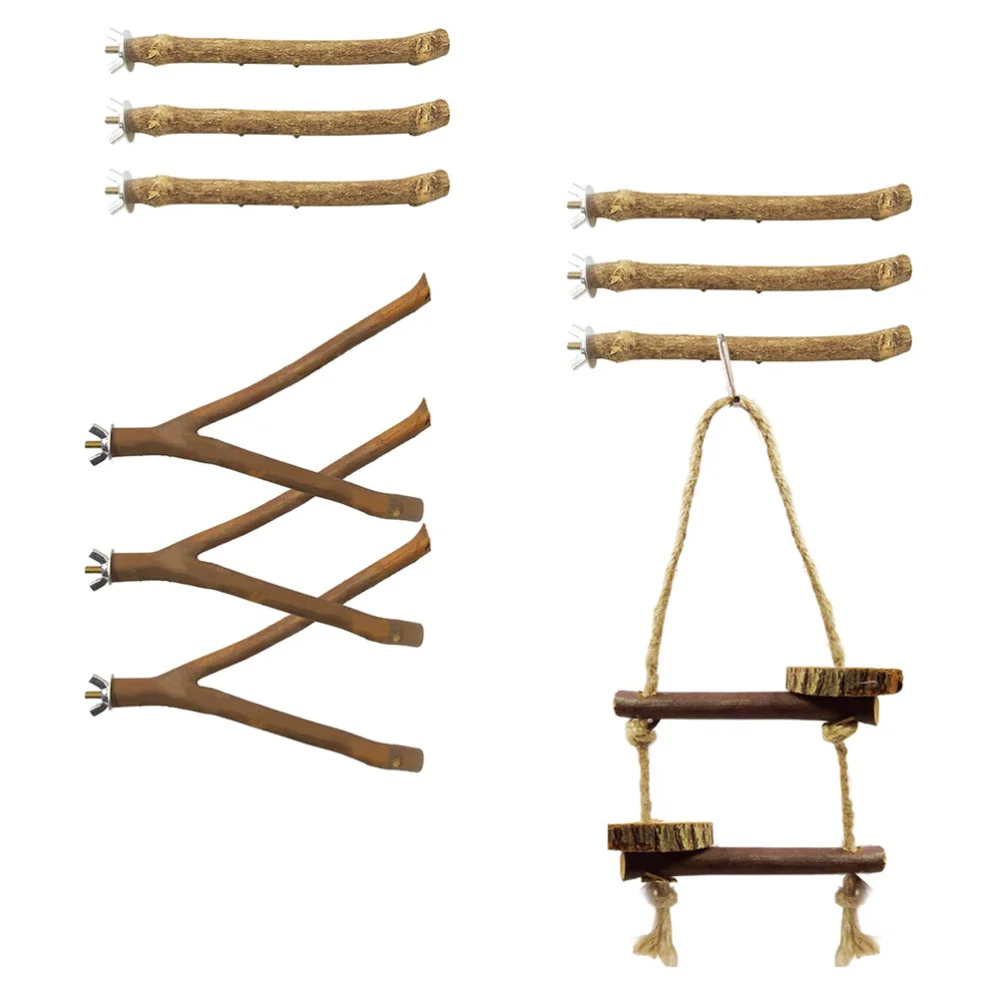

10pcs Wood Parrot Stand Rack Bird Playing Stand Training Stand (Random Color)