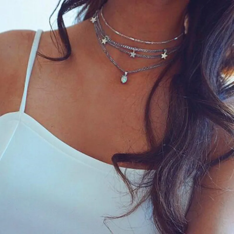 Модная бижутерия чокер со звездой и кристаллами многослойное ожерелье для