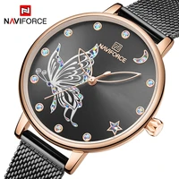 2022 naviforce watch for women with butterfly pattern casual quartz calendar stainless steel fashion wristwatch relogio feminino