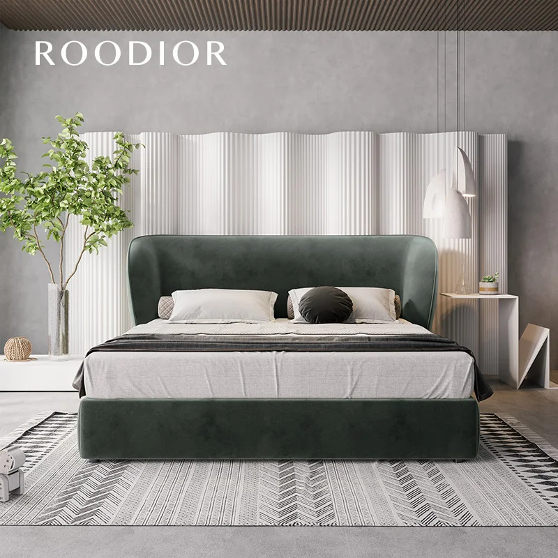 

Modern minimalist fabric bed Italian minimalist style double bed Nordic 1.8 meters master bedroom wedding bed soft pack
