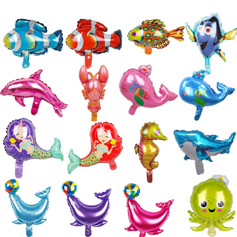 

50pcs/lot Mini Sea Horse Shark Clown Fish Animal Balloon for children Birthday Party Decor Supplies foil Balloons Classic Toys