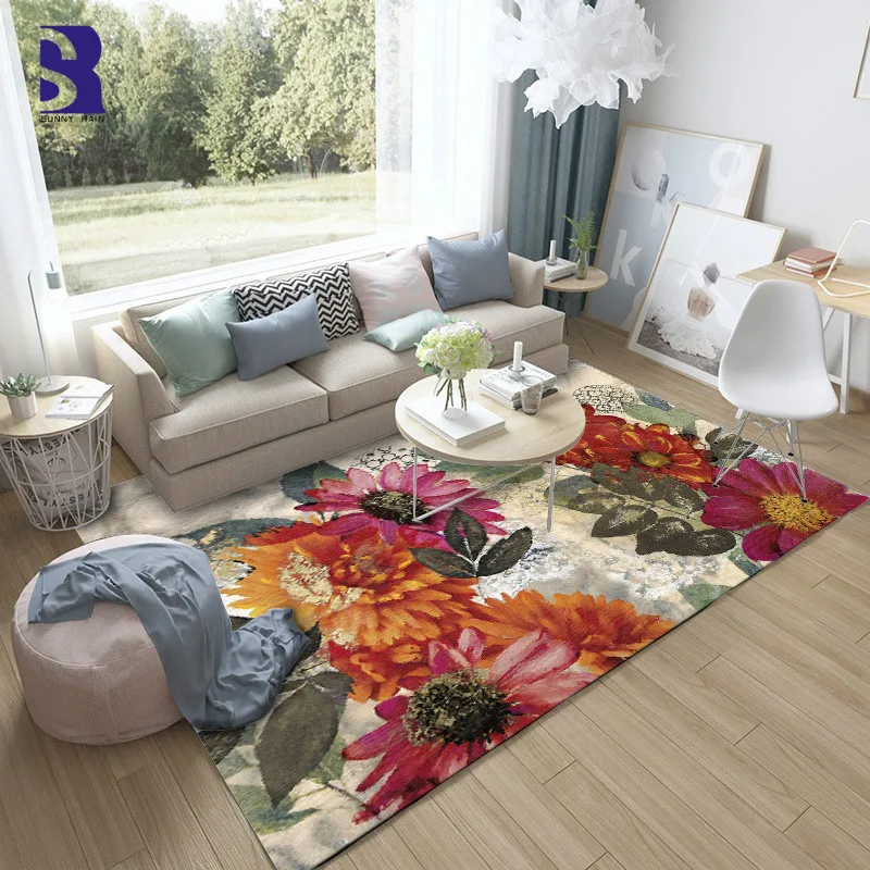 

SunnyRain 1-piece Fleece Flowers Print Rugs for Living Room Kitchen Rugs Area Rug for Bedroom