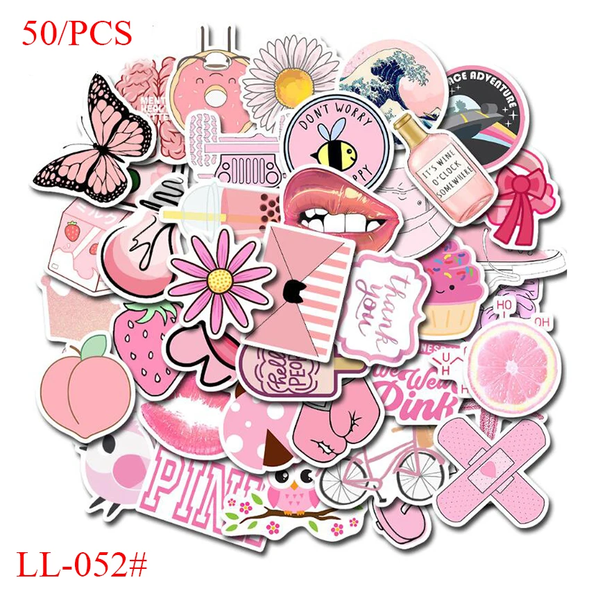 LL-052# 50/pcs Cute pink little fresh PVC sticker Personalized graffiti sticker Bike Phone Sliding Plate Graffiti Styling