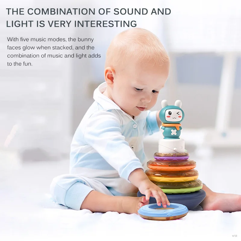 

Circle Stacking Rings Toy Baby Rainbow Tower Music Toys For Baby Children Tumblers Cartoon Tumblers Toy Kids Christmas Gifts