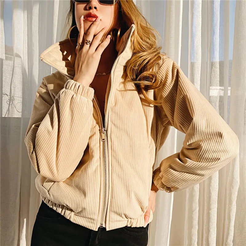 

Осенняя новая Вельветовая Женская парка Kalenmos, свободная корейская модная Толстая Женская куртка с длинными рукавами и отложным воротником,...