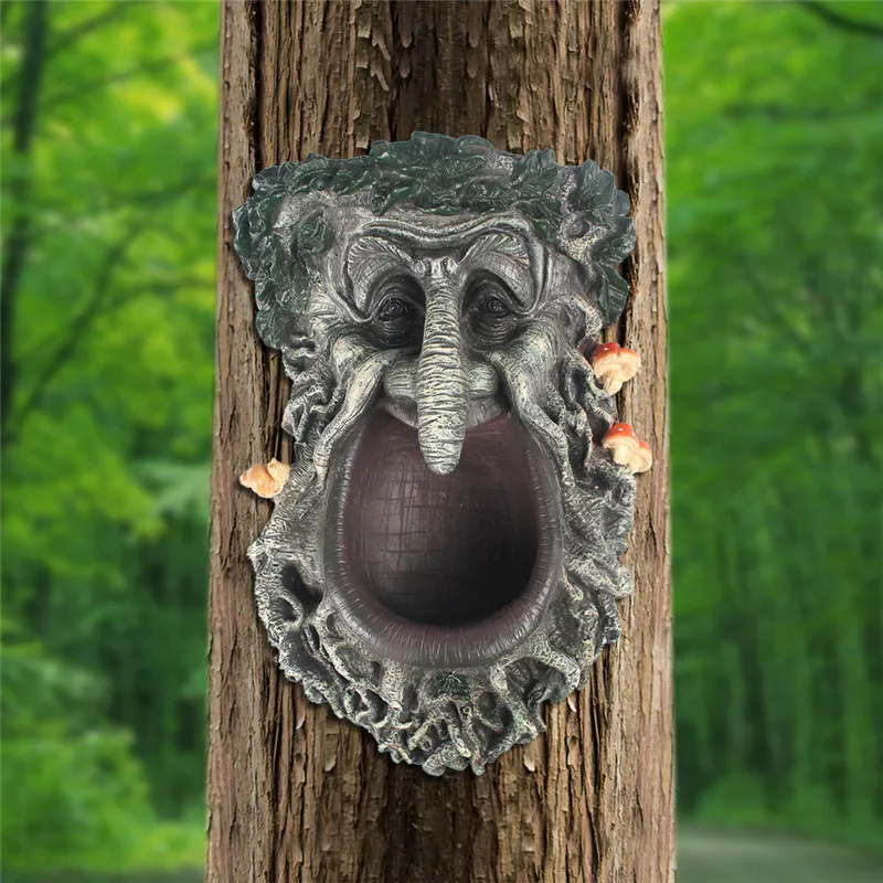 

Tree Face-shaped Birds Feeder with Big Open Mouth Resin Craft Treeman Statue Decoration for Garden Outdoor FBS889