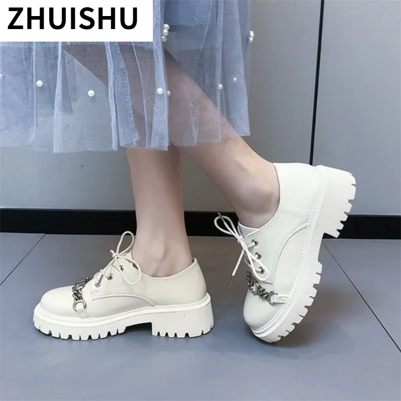 

Platform Flat Women Shoes Chains Single Flats Retro Single Shoes 2021 New Chaussures Metal Decor Platform Casual Zapatos Mujer