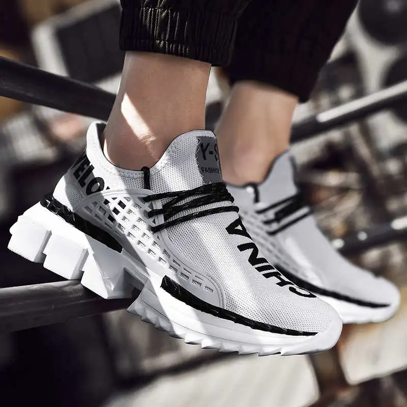 

Fly Weaving Man Sneakers Thick Bottom Slip Resistant Sport Shoes Male/men's Running Shoes 2021 Big Size Sports Shoes for Men 65G