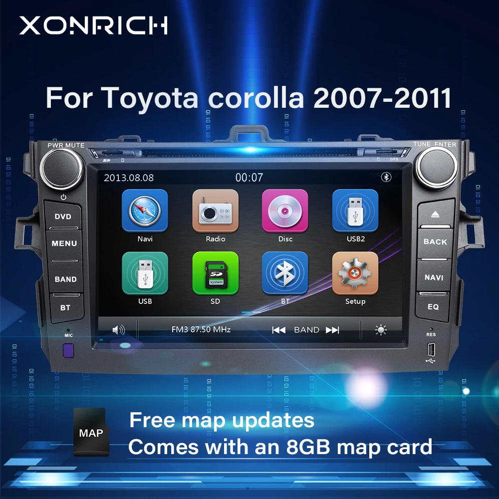

Автомобильный DVD-плеер 2 Din, головное устройство для автомагнитолы Toyota Corolla 2007, 2008, 2009, 2010, 2011, 3G, DAB + BT