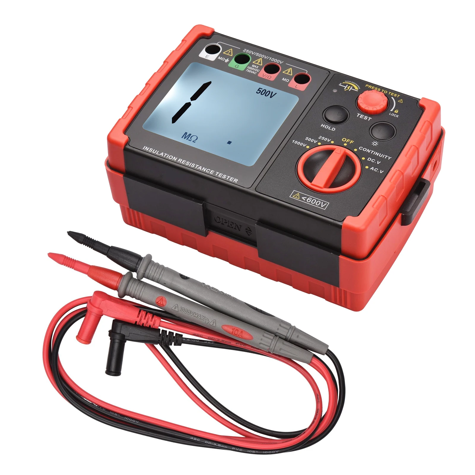 

Digital Insulation Resistance Tester with LCD Display DC 250V/ 500V/ 1000V AC 750V Multifunction Insulation Resistance Meter Kit