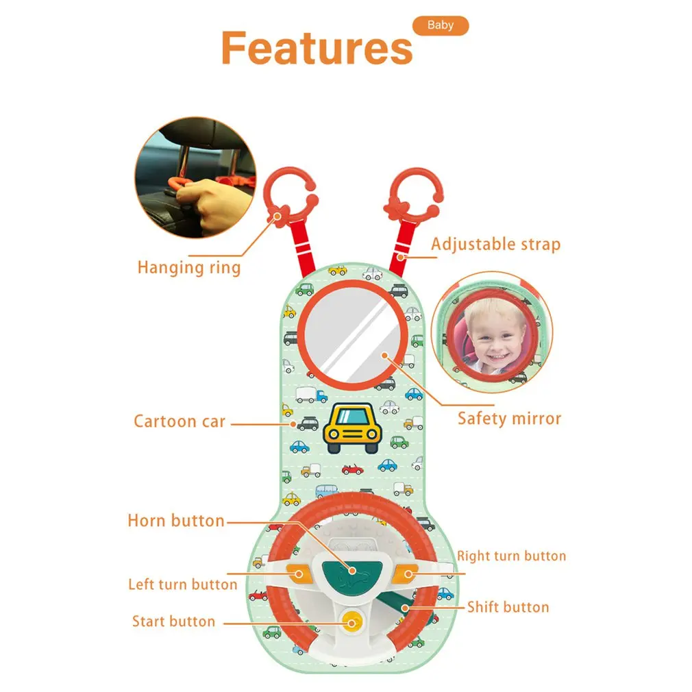 Игрушка рулевого колеса Baby Kids Eletric Simulation Steering Wheel Toy Driving Interactive Musical Educational Car Seat Back For Infant Boys Girls.
