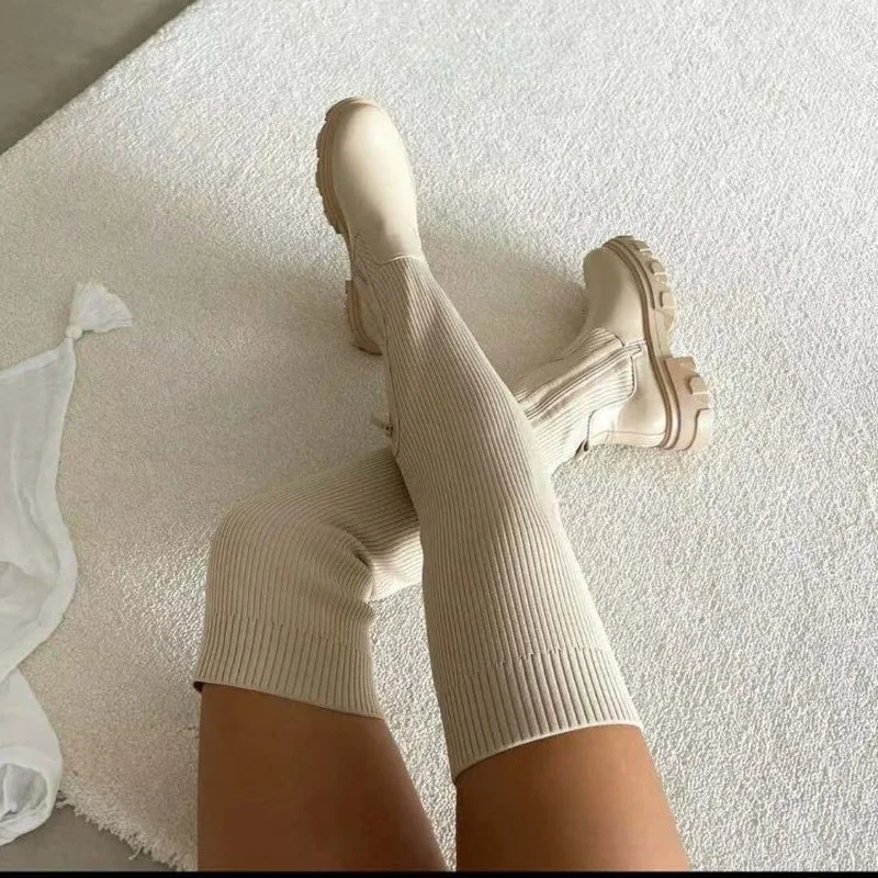 

2021Women Long Boots Over The Knee Boots Ladies Luxury Fashion Autumn Winter Shoes Platform Fashion Woman Boots Slip on New Boot