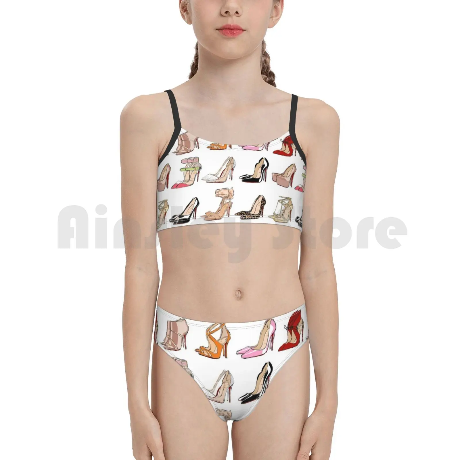 Купальник на каблуках бикини с подкладкой и высокой талией красные туфли лодочки