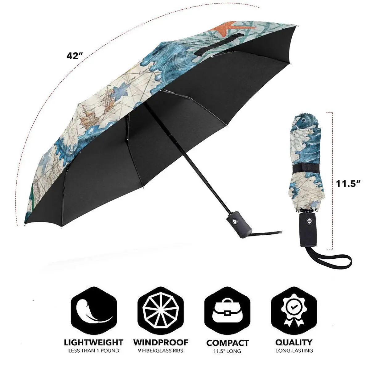 Economici Resistente Al Vento Pieghevoli Donne Ombrello Automatico Auto Teal Ocean Sea Horse Antivento Ombrelli Da Pioggia Per Gli Uomini Parasole