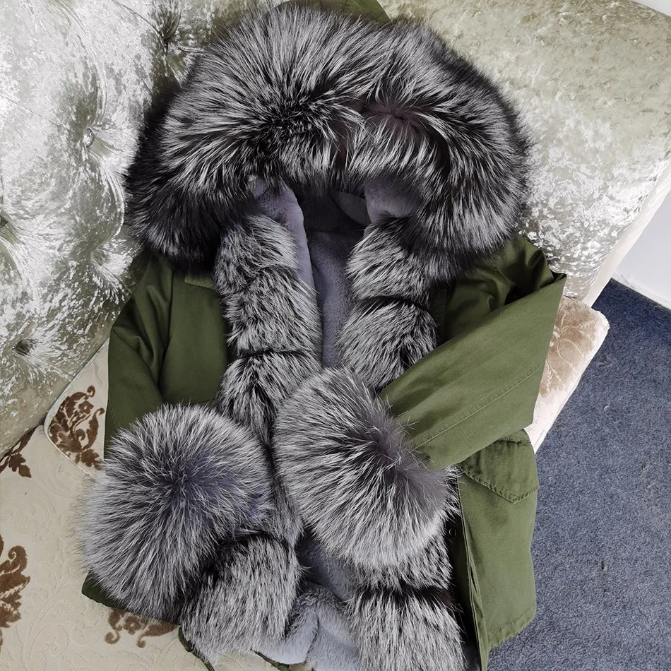 

LIBIELIY Pop Parka Winter Jacket Women Real Fox Fur Coat Big Natural Raccoon Fur Hood Thick Warm short Parkas Streetwear