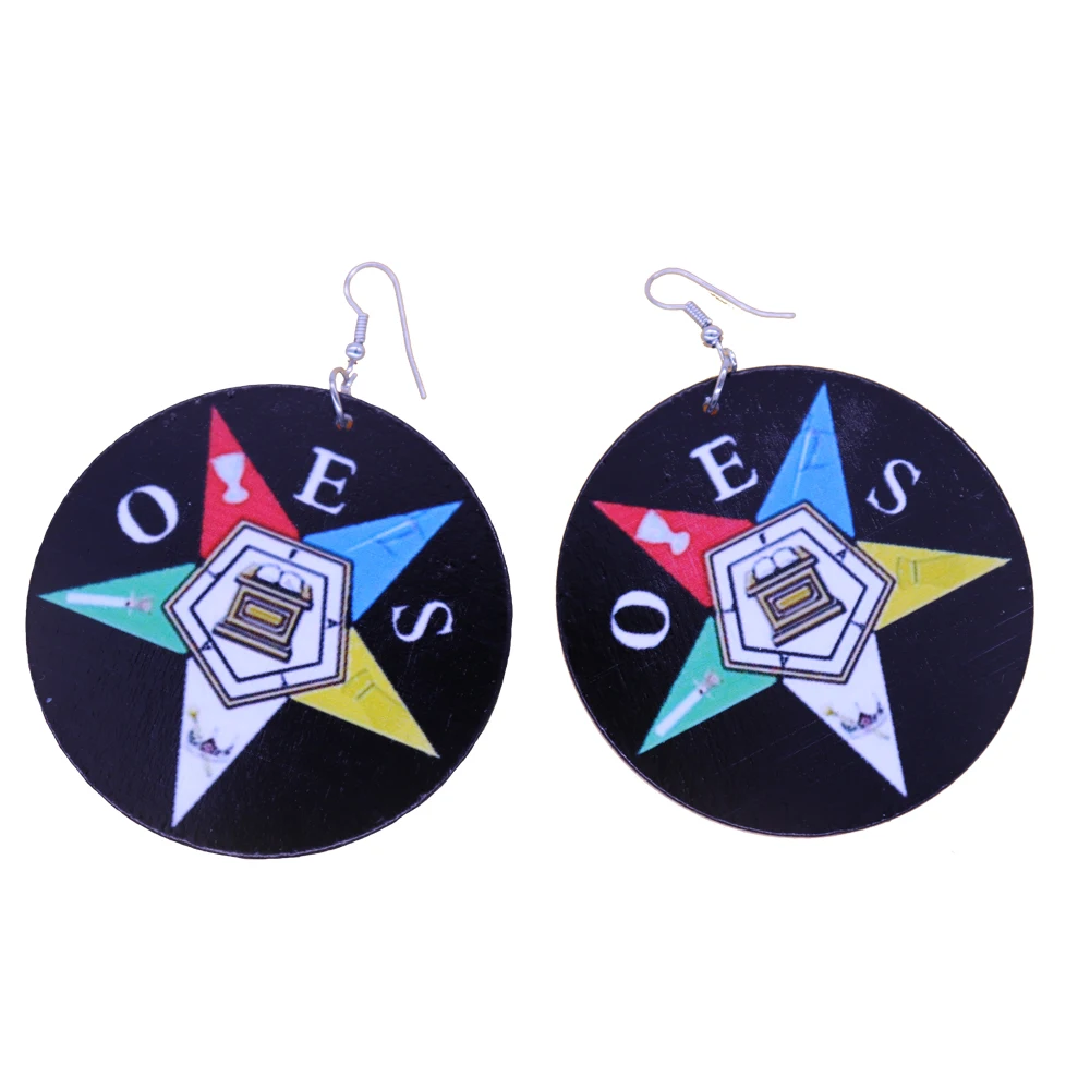 Greek Letters Sorority Fraternities Order Of Easter Star OES Painted Natural Wood Earrings Masonic Souvenir Jewelry | Украшения и