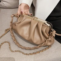 fashion shell clip shoulder bags design woven strap women handbags luxury soft pu leather crossbody bag small ruched hobos purse