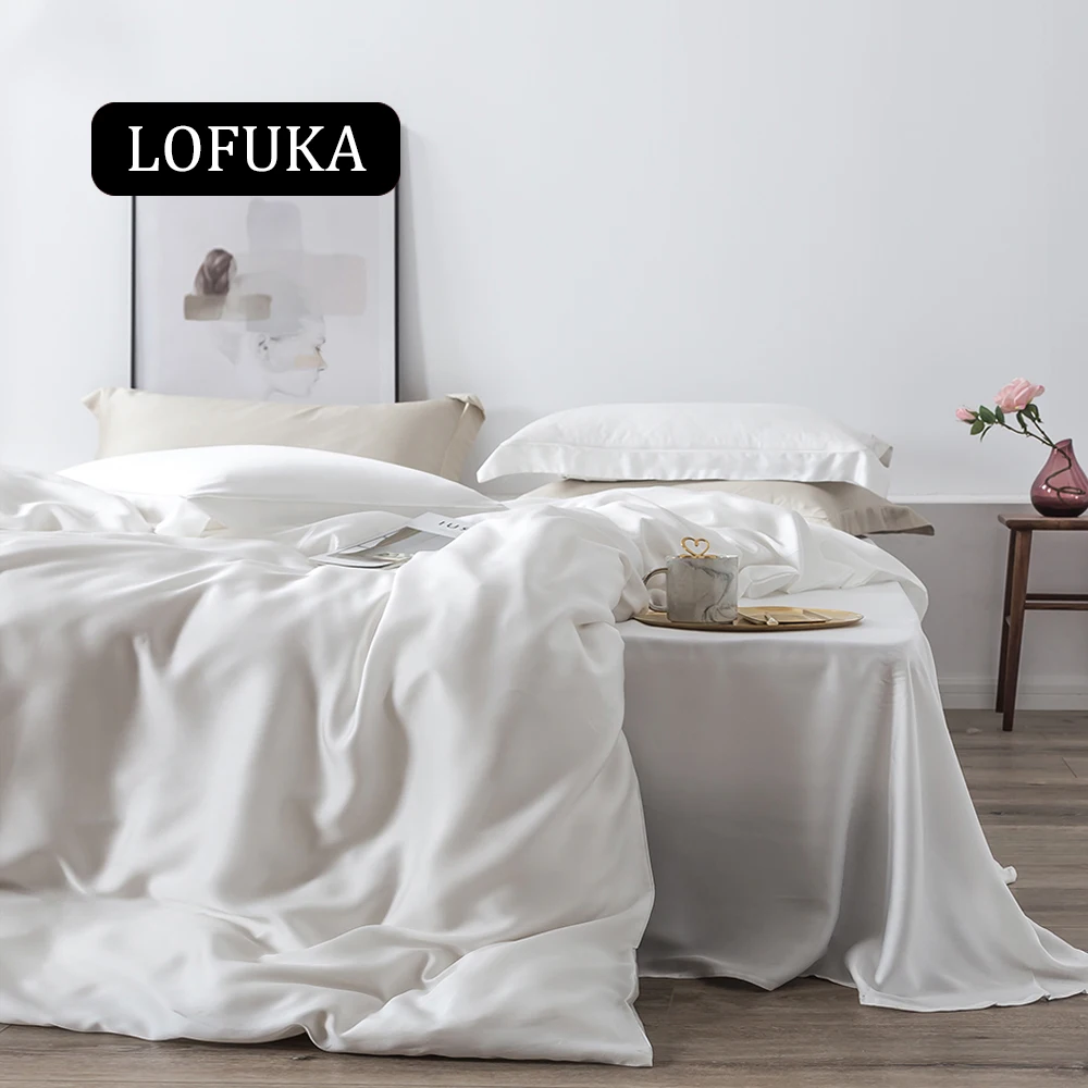 

Lofuka Women White Nature 100% Silk Bedding Set Silky Queen King Quilt Cover Flat Sheet Or Fitted Sheet Set Pillowcase For Sleep