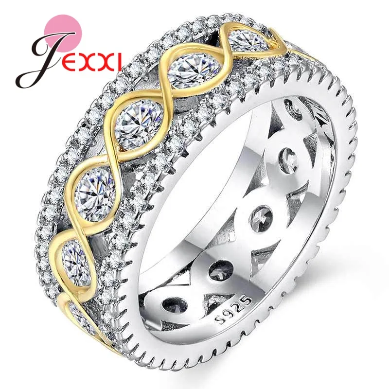 

High Quality 925 Sterling Silver Gold Color Twist Statement Finger Rings For Anniversary/Valentines'Day Gift Jewelry