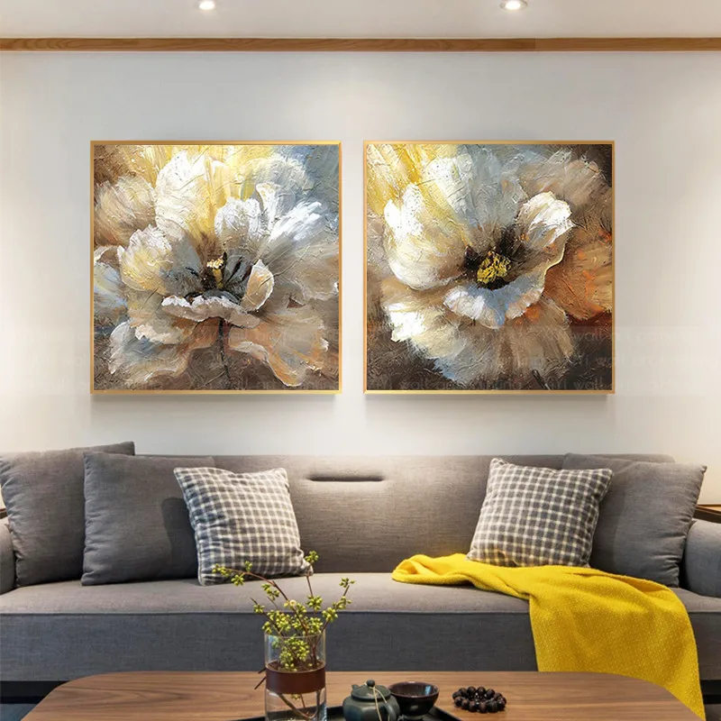Beste 2 Stuks Gold Leaf Abstracte Canvas Schilderij Wall Art Pictures Voor Woonkamer Thuis Wall Decor Originele Dikke Textuur Decoratie