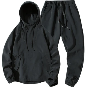 Мужской комплект из 2 предметов, куртка с капюшоном и штаны, Свободный пуловер с карманами спереди и длинные брюки, одежда 4XL